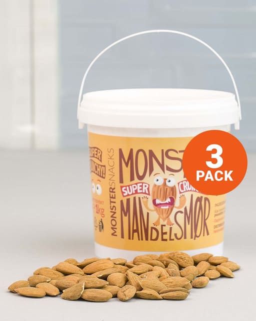 3x Monster Premium Crunchy Mandelsmør 1kg