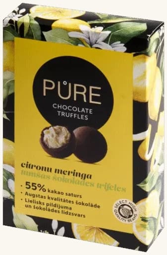Mørke sjokoladetrøfler med sitronmarengskremfyll PURE 148g