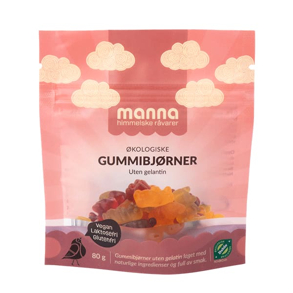 Gummibjørner u/gelatin80 g, økologisk, Manna