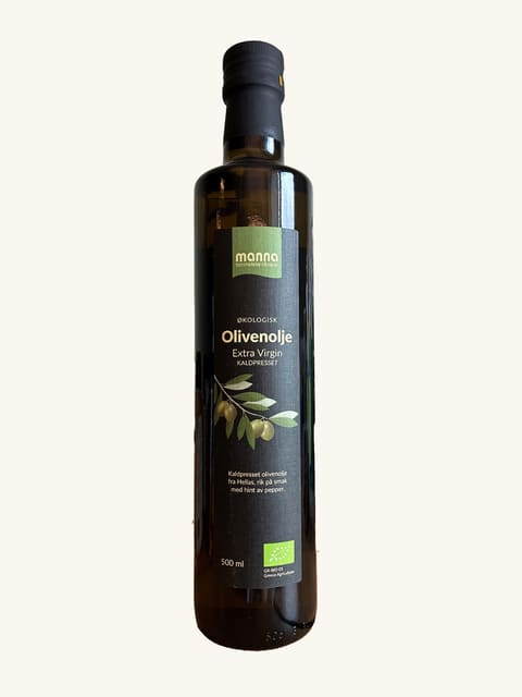 Olivenoljeextra virgin, 0,5 l, økologisk, Manna