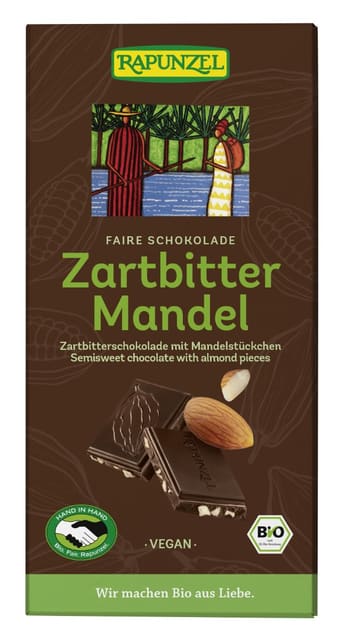 Mørk sjokolade m/mandel80 g, økologisk, Rapunzel