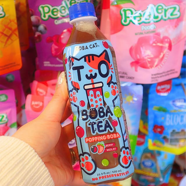 Kawaii Popping Boba Tea Fruity Berry Medley 500ml (BOBA CAT)
