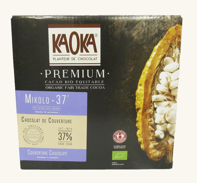 Melkesjokolade36%, minidrops, 5 kg, økologisk, Kaoka