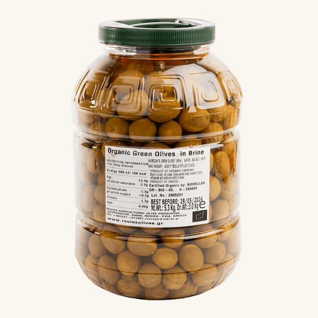 Oliven grønne i lake3 kg, økologisk, Rovies