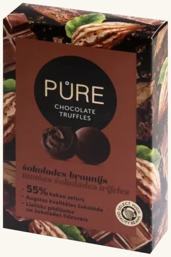 Mørke sjokoladetrøfler med sjokoladebrowniekremfyll PURE 148g