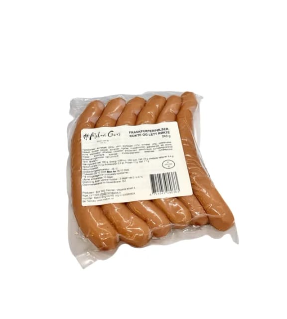 Frankfurterpølser, kokte og lett røkte 240g frossent