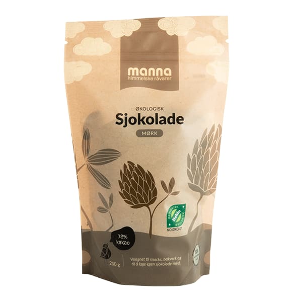 Mørksjokoladedrops, 72%, 250 g, økologisk, Manna