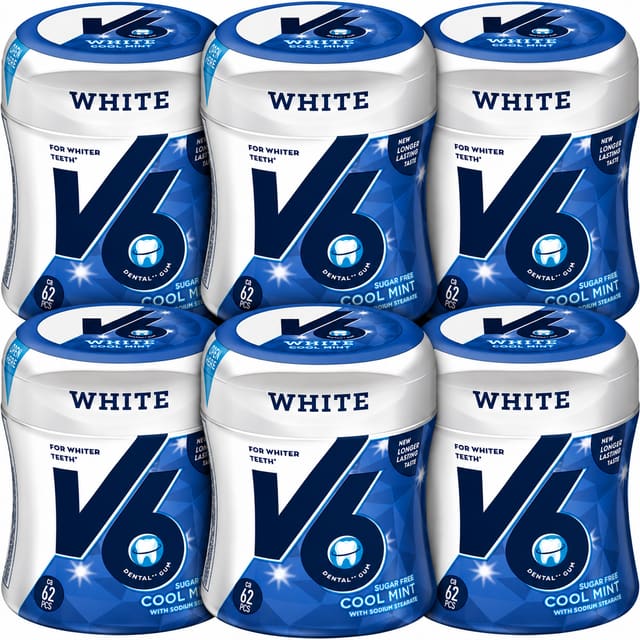 V6 White Tyggegummi Cool Mint 6x60pk | Storpakk