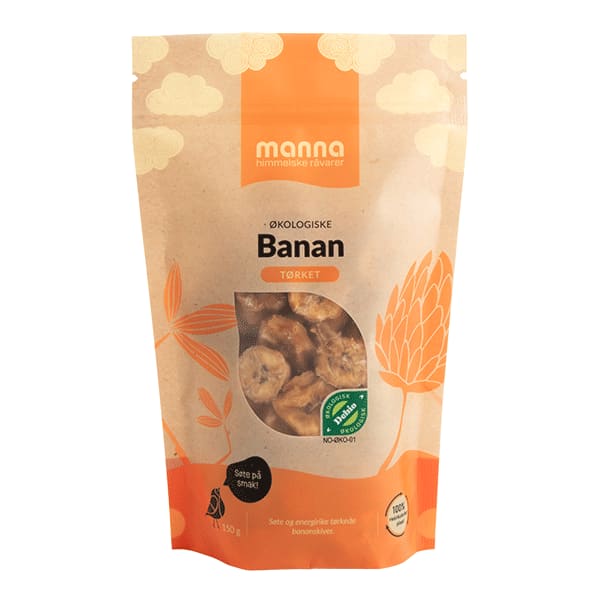 Tørket bananskiver, 150 g, økologisk, Manna