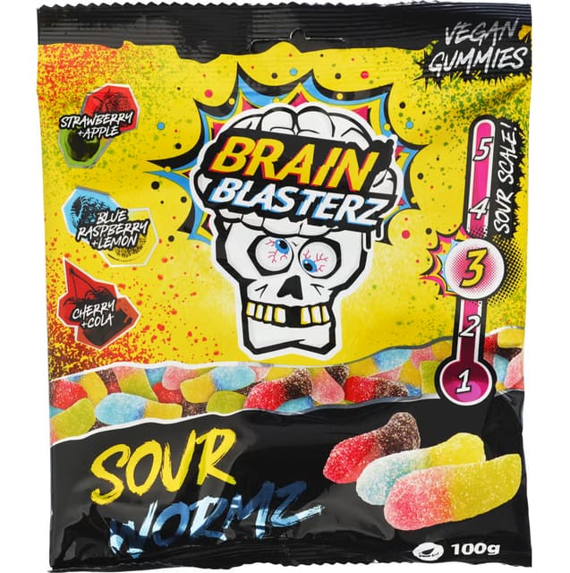 Brain Blasterz Sour Wormz 100g | Sure vingummiormer