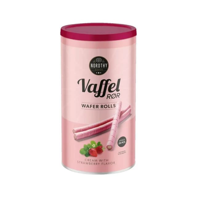 Nordthy Vaffelrør Jordbær 250g | Sprø vaffelkjeks med kremfyll