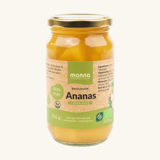 Ananas i egen juice350g, økologisk, Manna