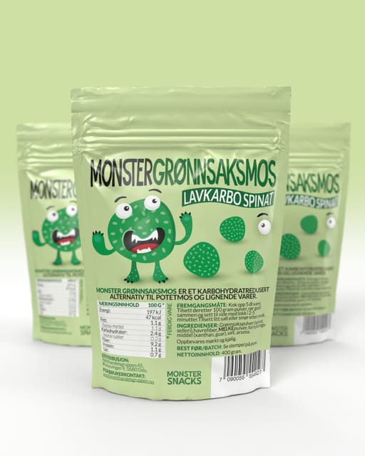 Monster Lavkarbo Grønnsaksmos – Spinat 3x400g – TREPAKNING!