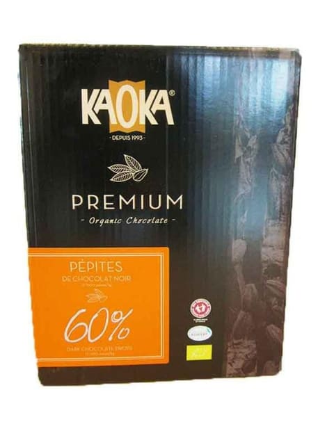 Sjokolademørk,60%, dråper,5 kg, økologisk, Kaoka