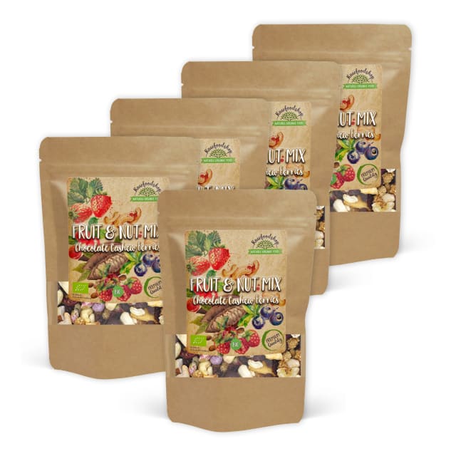 Frukt- & Nøttemiks Sjokolade Cashew Skogsbær ØKO 500g x 5 pakker
