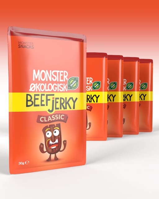 Monster Beef Jerky – Original 5x30g – FEMPAKNING!