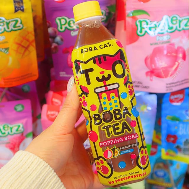 Kawaii Popping Boba Tea Passion Fruit & Lychee 500ml (BOBA CAT)