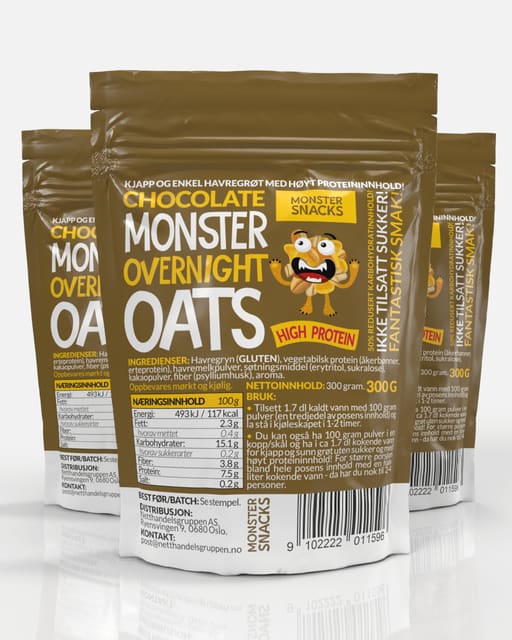 3x Monster Protein & Sukkerfri Chocolate Havregrøt 300g