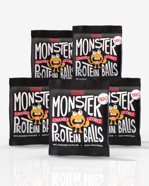 Monster Protein Balls – Licorice – FEMPAKNING! MERK: Ny og forbedret smak!