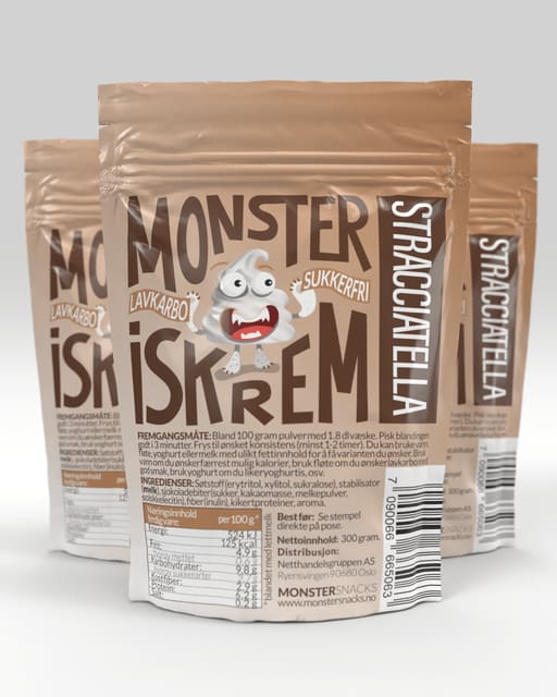 Monster Sukkerfri Stracciatella Is 3x300g – TREPAKNING!